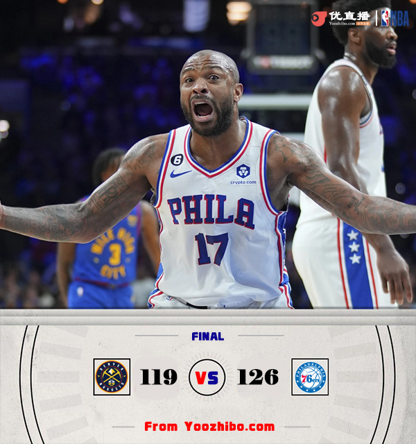 76人完成15分的逆转,以126-119力克掘金取得7连胜。