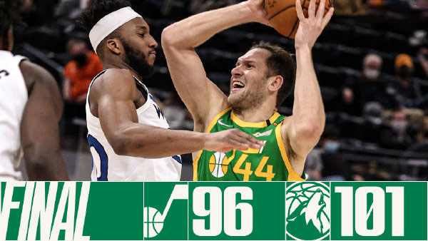 森林狼101-96力克爵士 唐斯24+12 爱德华兹23+9+5断 博格达30分