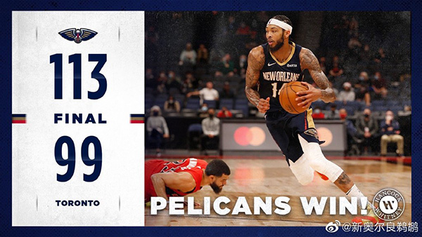 <a href=/lanqiugengduo/pelicans/ target=_blank class=infotextkey>鹈鹕</a>113-99大胜<a href=/lanqiugengduo/raptors/ target=_blank class=infotextkey>猛龙</a>