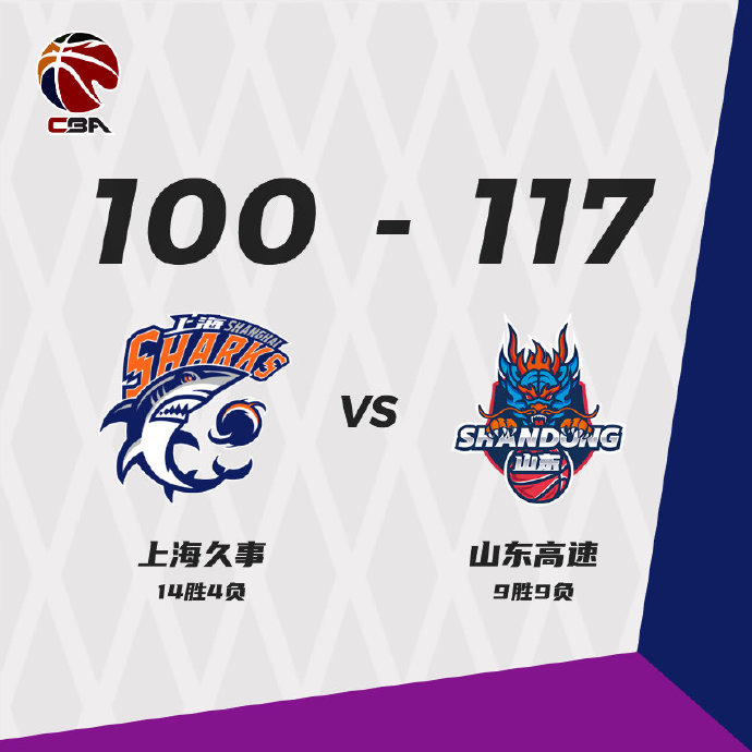 山东117-100终结上海 哈德森26+6 陶汉林22+20 冯莱20+12