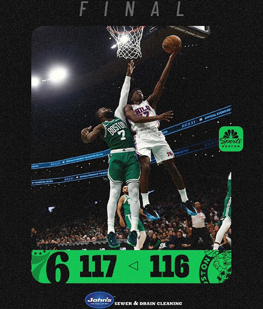 76人险胜绿军，马克西40分，埃奇库姆首秀34+7，布朗25分