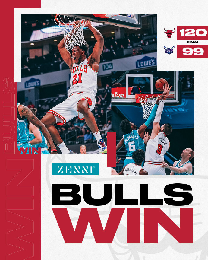 公牛大胜黄蜂结束4连败 武切维奇29+14 拉文复出13分