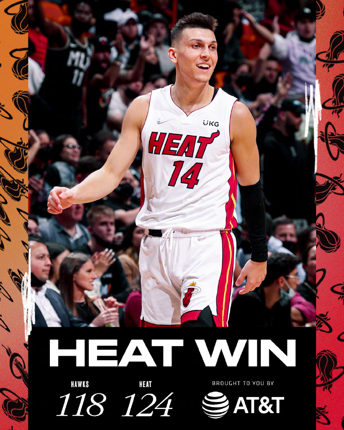 热火124-118险胜老鹰 巴特勒23+10 希罗24分 特雷杨24+9